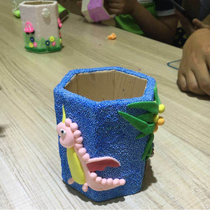 儿童创意手工制作diy 木制六角笔筒白胚珍珠泥粘土益智玩具材料