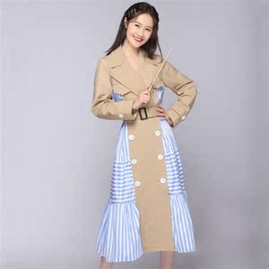 2121秋季新款左岸潇同款风衣欧美英伦风收腰腰带长款风衣式连衣裙