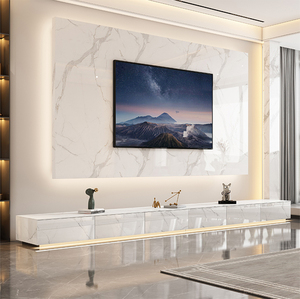 轻奢亮光岩板电视柜实木地台茶几现代简约地柜轻奢背景墙网红定制