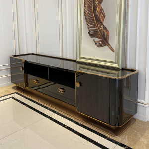 意式轻奢电视柜客厅极简宾利视听柜黑檀烤漆别墅样板房星河湾家具