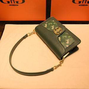 香港代购 ghg轻奢品牌墨绿色小方包包女2021新款潮斜挎腋下包秋冬