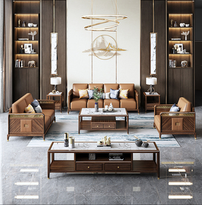 新中式沙发 乌金木后现代轻奢中小户型简约客厅真皮实木组合家具