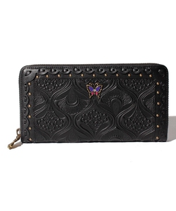日本annasui安娜苏 雅致铆钉编织蝴蝶浮雕拉链大容量长款钱包