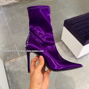 面姐代购 giuseppe zanotti 21秋冬gz金属紫色尖头细跟高跟鞋靴子