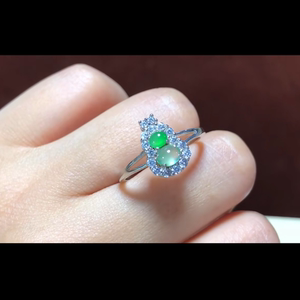 缅甸天然翡翠戒指女葫芦阳绿白冰蛋面玉石指环活口冰种a货带证书