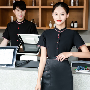 时尚串吧火锅餐厅收银服务员工作服短袖立领衬衫夏天小吃奶茶饭店