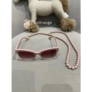 Chanel香奈儿2023新款女士粉色方框链条珍珠墨镜太阳镜