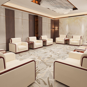 会客沙发高端贵宾接待室大会堂单人位简约布艺真皮实木茶几组合