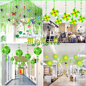 夏季绿色商场店铺吊顶装饰幼儿园走廊挂饰教室环创天花板创意吊饰
