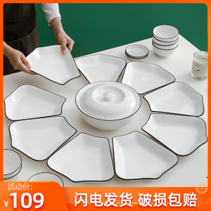 2022新款家用网红陶瓷团圆拼盘餐具组合轻奢乔迁圆形过年家庭聚餐