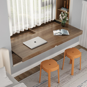 实木卧室飘窗抽拉式伸缩书桌电脑桌学习写字桌储物柜收纳柜可定制