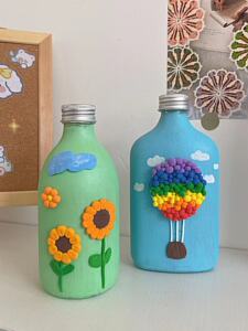 超轻粘土花瓶艺术创意丙烯画黏土作品幼儿园手工diy瓶子改造成品