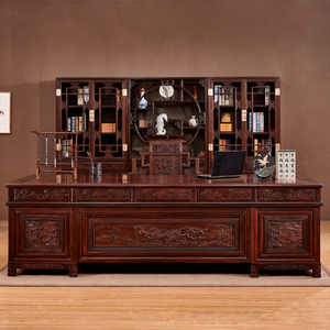 中式红木办公桌老板书桌椅组合实木办公室红家具东非酸枝木大班台