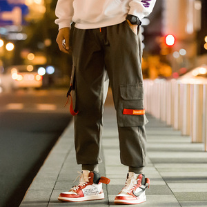 aj秋冬工装裤男潮牌ins宽松直筒小脚长裤加绒加厚青年嘻哈伦裤子