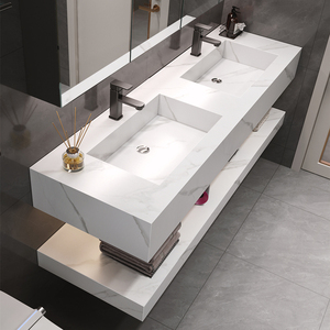 现代简约浴室柜岩板一体盆双面盆卫生间洗漱台洗手池洗脸盆柜组合