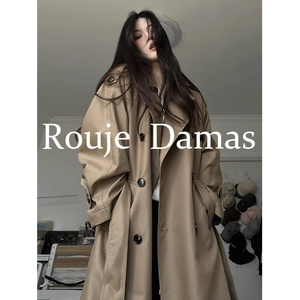 Rouje Damas 小众双排扣卡其色西装领风衣外套女宽松气质长款大衣