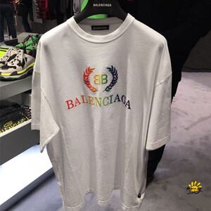 balenciaga/巴黎世家 22新款 刺绣彩虹麦穗bb字母印花短袖男t恤女