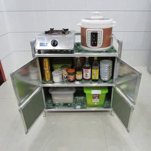 二层碗柜家用厨房置物架橱柜子简易储物收纳铝合金组装多功能放碗