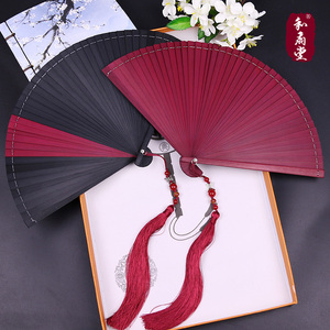 中国风全竹扇子雕刻镂空日式古风男女士折扇手工红黑色小巧舞蹈扇