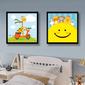 儿童房装饰画婴儿房卧室床头挂画客厅背景墙画卡通动物幼儿园壁画