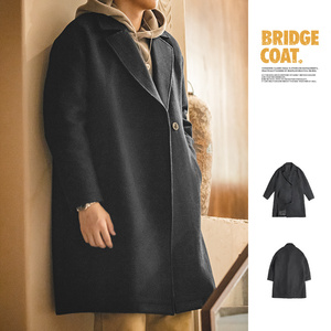 马登工装美式复古重磅羊毛呢子大衣黑色加厚宽松中长款外套男秋冬