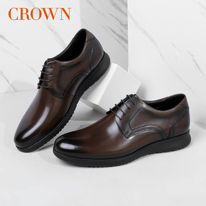 crown/皇冠手工擦色皮鞋男士春秋季商务正装真皮软面德比鞋休闲款