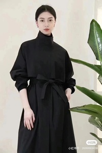 【尾】团购 黑色真丝羊毛露珠系列单排扣长风衣