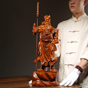 花梨木雕关公像大号摆件1米武财神实木质雕刻摆设镇宅红木工艺品