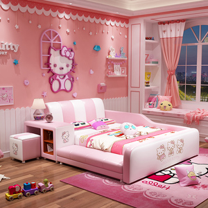 儿童床榻榻米床女孩公主床少女梦幻城堡小床单人床带护栏卡通床