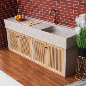 定制 室外大理石洗衣池天然石材整石庭院户外洗手池双槽台盆带柜