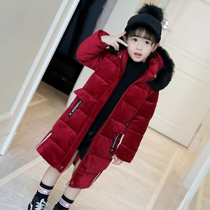 女童棉衣中长款金丝绒加厚棉袄2023新款冬装韩版儿童羽绒棉服外套