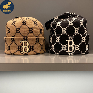 mlb针织帽老花满标满印翻檐休闲潮牌帽子ny盆帽保暖韩国正品代购