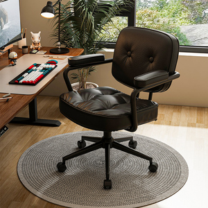 椅子靠背电脑椅家用久坐舒服书房书桌椅卧室座椅皮质办公椅旋转椅