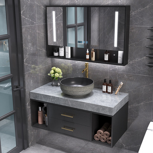 轻奢简约岩板浴室柜新中式智能镜柜台上盆浴室柜洗手台现代一体盆