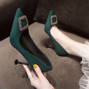 秀禾服婚鞋女低跟3cm5细跟婚礼百搭新娘绿鞋女结婚出门绿色高跟