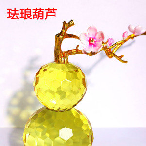 新中式珐琅彩水晶琉璃葫芦摆件家居饰品客厅办公室玄关装饰工艺品