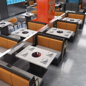 卡座沙发包漆连坐现代风格定制餐饮家具商用饭店桌椅组合烤肉店桌