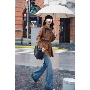 三木博主同款秋装外套2021年新款女皮衣pu韩版宽松衬衫冬季中长款