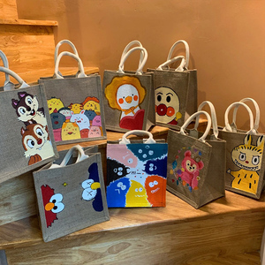 麻布袋手工自制涂鸦亚麻购物手提袋diy手绘环保饭盒收纳帆布包袋