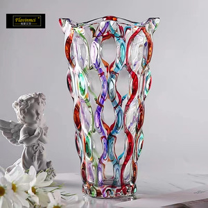 弗莱文茨彩绘玻璃花瓶欧式时尚家居摆件家用客厅水养水培鲜花花瓶