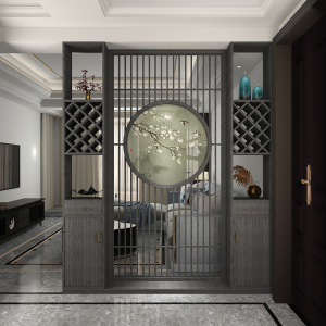 新中式入户玄关柜置物架酒柜隔断客厅办公室镂空实木屏风现代简约