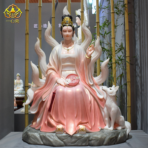 九尾狐仙娘娘神像灵狐玄狐白狐桃花姻缘招财姻缘保平安摆件汉白玉