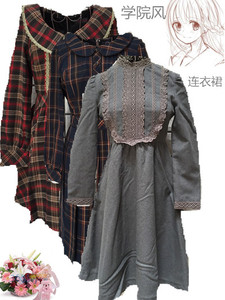 古着vintage孤品日本制羊毛呢复古洋装长袖文艺学院风连衣裙秋款