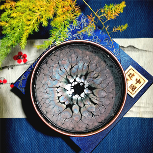 釉上彩建盏黑釉瓷彩金盏牡丹盏刘荣手工落樱盏浮雕油滴中式主人杯