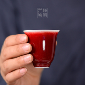 一禅茶事 纯手工景德镇郎红釉陶瓷品茗杯主人杯 个人功夫茶杯单杯