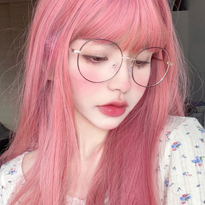 粉色假发女长发自然全头套式lolita网红圆脸大脸中长发日常假发套