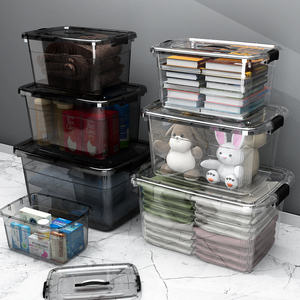 透明收纳箱加厚装衣服储物箱子家用零食盒玩具杂物车载后备整理箱
