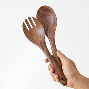 日式木质沙拉勺子叉勺套装搅拌勺汤匙家用天然原木勺水果蔬菜叉子