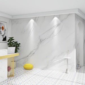 爵士白仿瓷砖大理石纹墙纸logo吧台形象墙纸公司前台背景墙壁纸