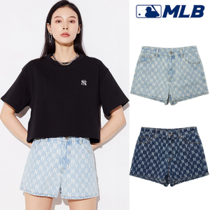 mlb短裤女2022年新款潮牌痞帅ny老花牛仔满标明星同款运动休闲裤